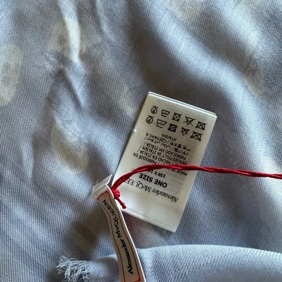 Alexander McQueen Graffiti Logo Skull Print Silk Biker Scarf Sky Blue NEW - Picture 4 of 8